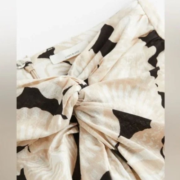 H&M linen blend seashell knot detail skirt with slit size 2 midi with slit NWT - Picture 4 of 4